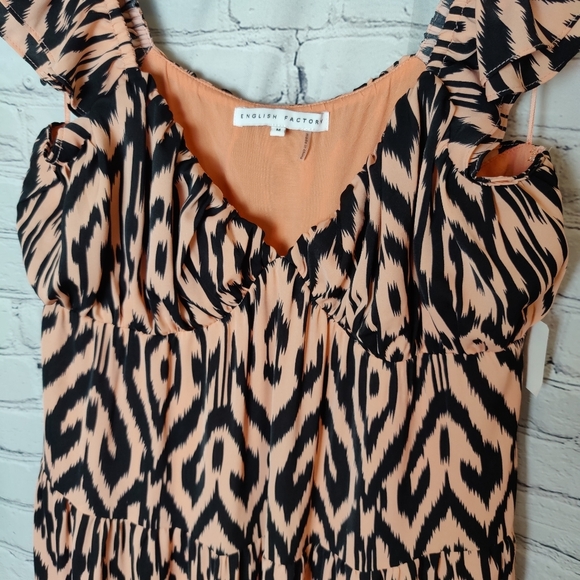 English Factory Tiger Print Ruffle Sleeve Maxi Dress Size Medium NWT - Picture 8 of 11